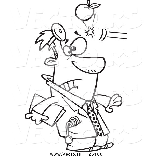Vector of a Cartoon Apple Hitting a Doctor in the Head - Coloring Page Outline