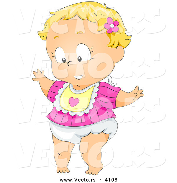 Vector of a Cartoon Baby Girl Taking Her First Steps
