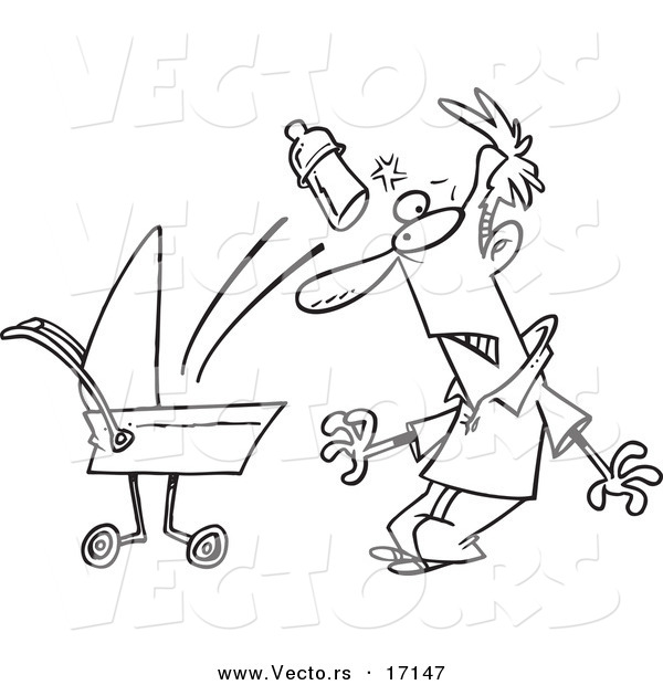 Vector of a Cartoon Baby Throwing a Bottle at Its Father - Coloring Page Outline