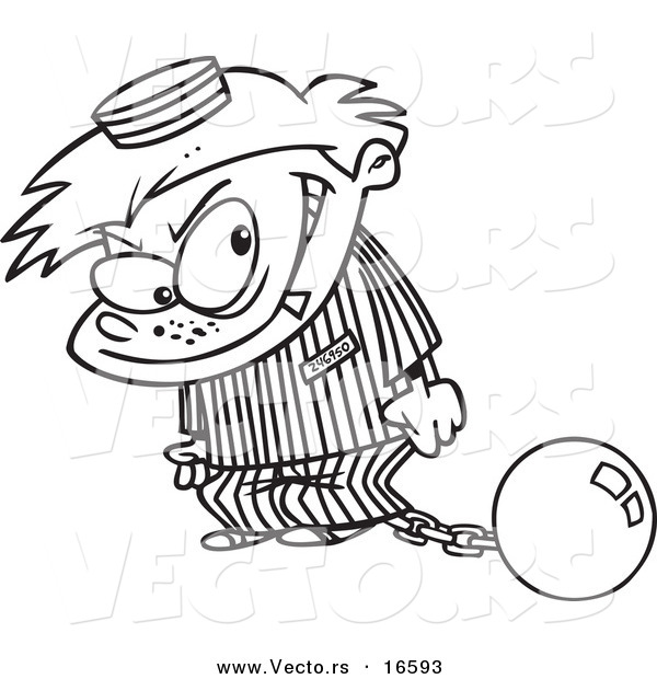 Vector of a Cartoon Bad Boy in a Prison Uniform - Outlined Coloring Page Drawing