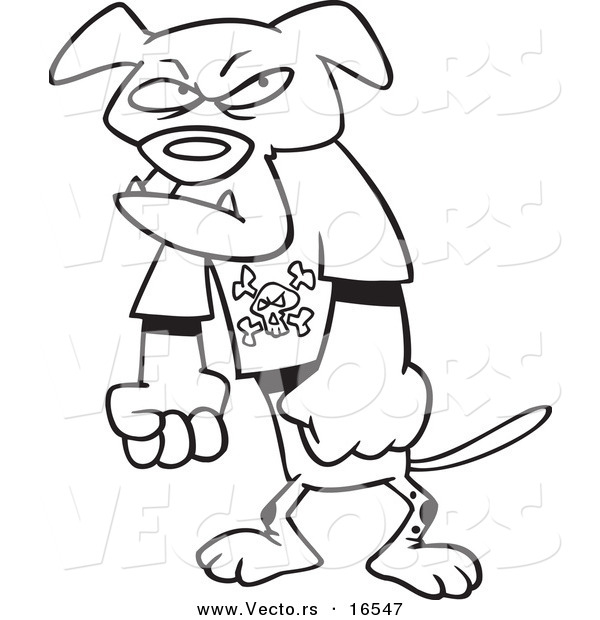 Vector of a Cartoon Bad Dog Standing Upright - Outlined Coloring Page Drawing