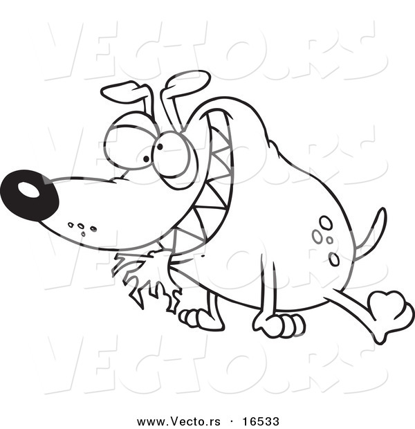 Vector of a Cartoon Bad Dog with Cloth in His Mouth - Outlined Coloring Page Drawing