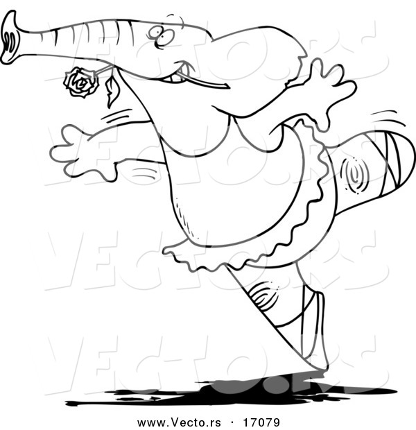 Vector of a Cartoon Ballet Elephant Dancing - Coloring Page Outline