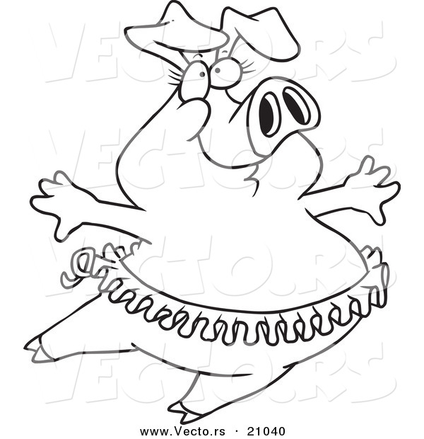 Vector of a Cartoon Ballet Pig - Coloring Page Outline