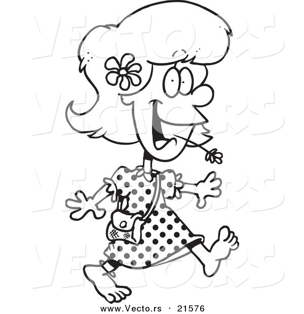 Vector of a Cartoon Barefoot Country Girl - Outlined Coloring Page