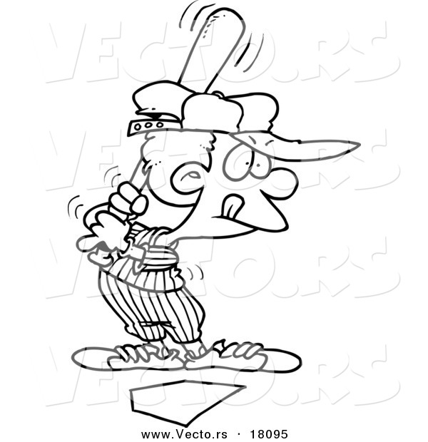 Vector of a Cartoon Baseball Boy up for Bat - Outlined Coloring Page