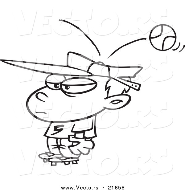 Vector of a Cartoon Baseball Hitting a Boy on the Head - Outlined Coloring Page