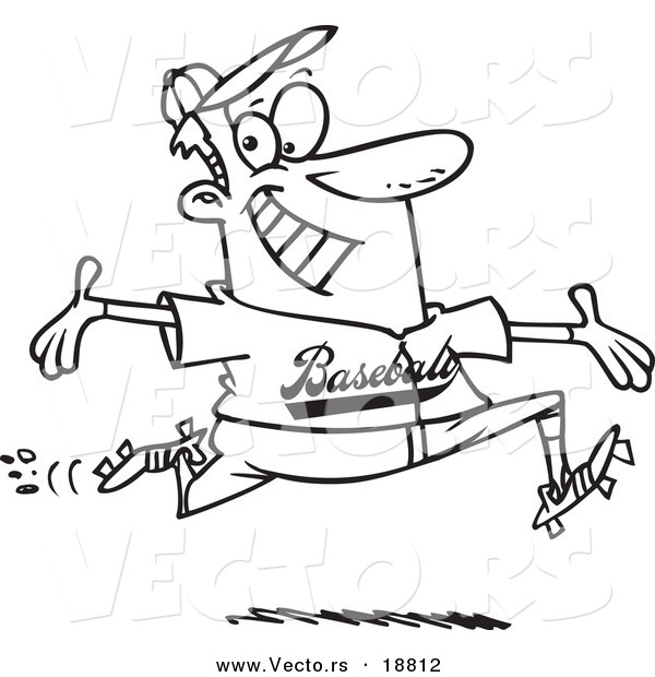 Vector of a Cartoon Baseball Man Making a Home Run - Outlined Coloring Page