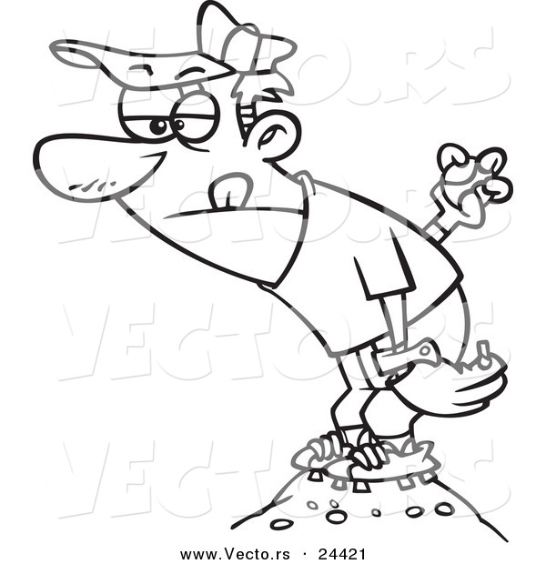 Vector of a Cartoon Baseball Pitcher on the Mound - Outlined Coloring Page
