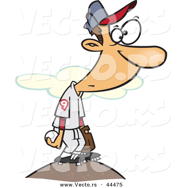 Vector of a Cartoon Baseball Player on the Pitchers Mound Preparing to Throw the Ball