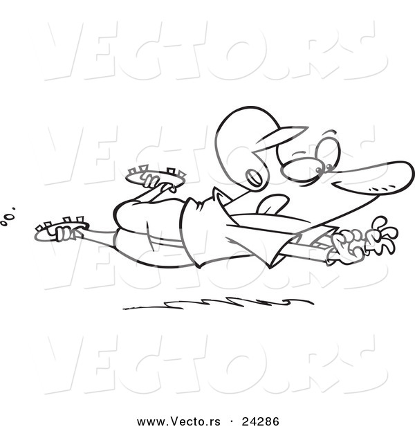 Vector of a Cartoon Baseball Player Sliding for Home - Outlined Coloring Page
