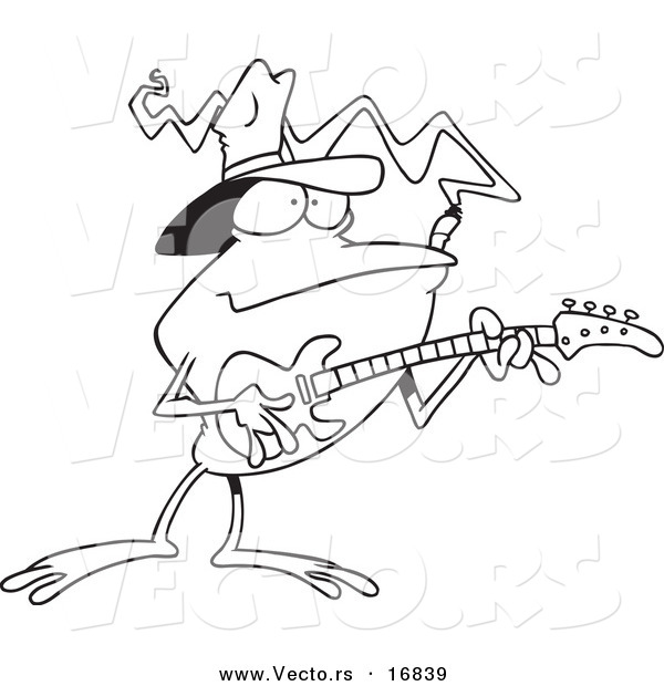 Vector of a Cartoon Bass Guitarist Frog - Coloring Page Outline