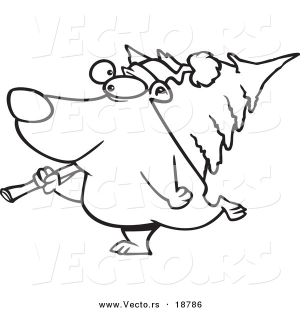 Vector of a Cartoon Bear Carrying a Christmas Tree - Outlined Coloring Page