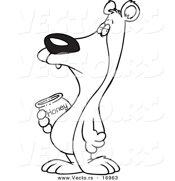 Vector of a Cartoon Bear Carrying a Honey Jar - Coloring Page Outline
