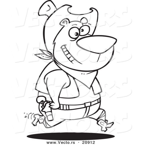 Vector of a Cartoon Bear Cowboy - Coloring Page Outline