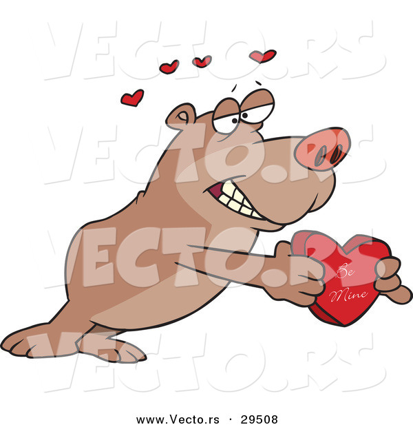 Vector of a Cartoon Bear Holding out a Be Mine Love Heart