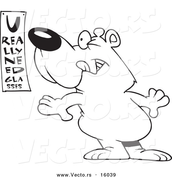 Vector of a Cartoon Bear Reading an Eye Chart - Outlined Coloring Page Drawing