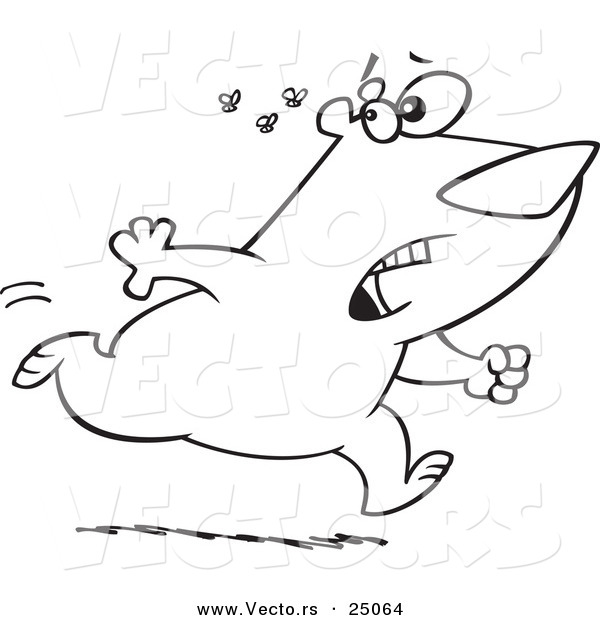 Vector of a Cartoon Bear Running from Angry Bees - Outlined Coloring Page