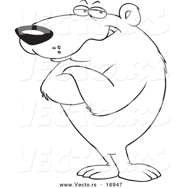 Vector of a Cartoon Bear Standing with Folded Arms - Coloring Page Outline