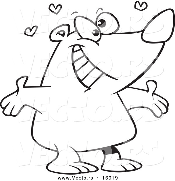 Vector of a Cartoon Bear Standing with Open Arms - Coloring Page Outline