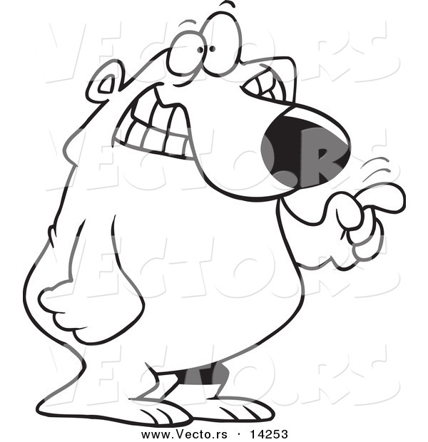 Vector of a Cartoon Bear Tapping with His Finger - Coloring Page Outline