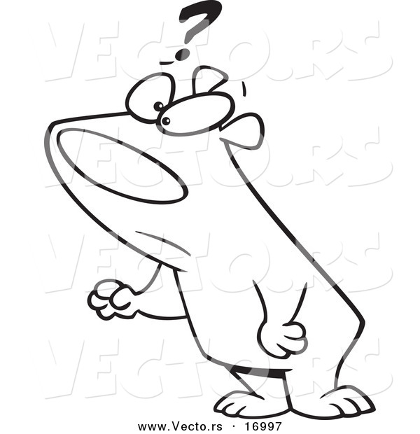 Vector of a Cartoon Bear with a Question - Coloring Page Outline