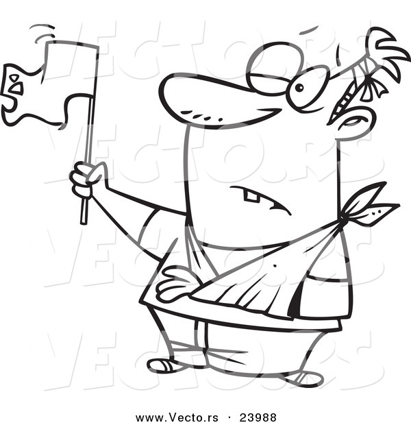 Vector of a Cartoon Beat up Man Surrendering - Coloring Page Outline