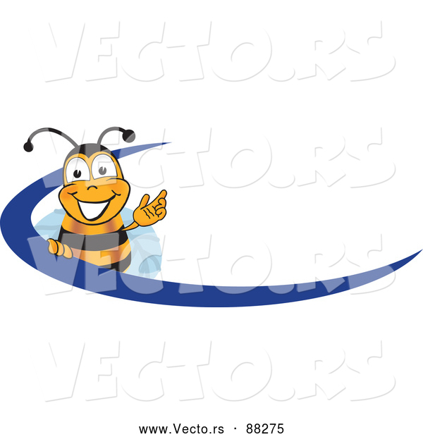 Vector of a Cartoon Bee Mascot Beside Blue Icon