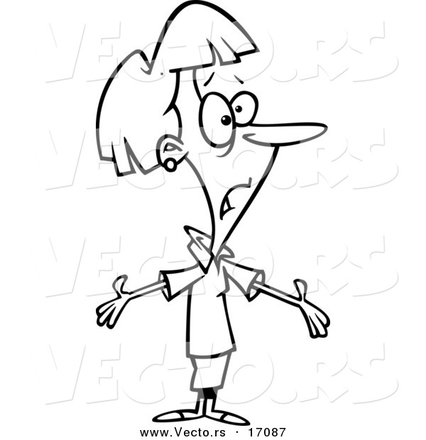 Vector of a Cartoon Bewildered Female Employee - Coloring Page Outline