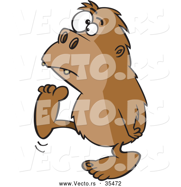 Vector of a Cartoon Bigfoot Walking Around
