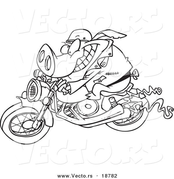 Vector of a Cartoon Biker Pig - Outlined Coloring Page