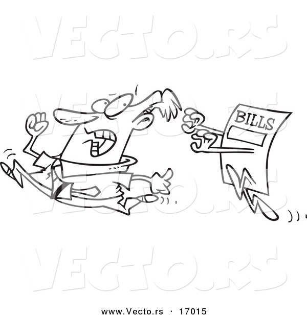 Vector of a Cartoon Bill Chasing a Man - Coloring Page Outline