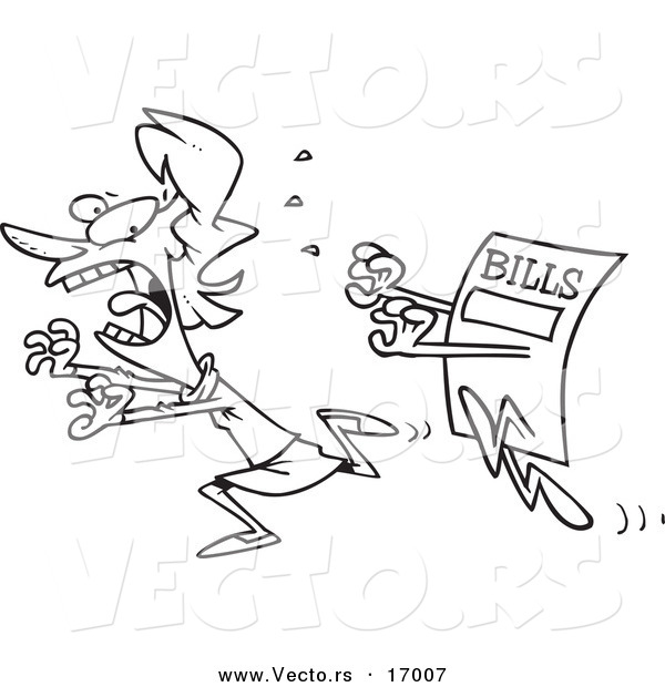 Vector of a Cartoon Bill Chasing a Woman - Coloring Page Outline