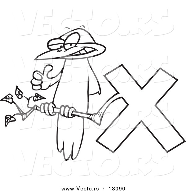 Vector of a Cartoon Bird on an X Branch - Coloring Page Outline
