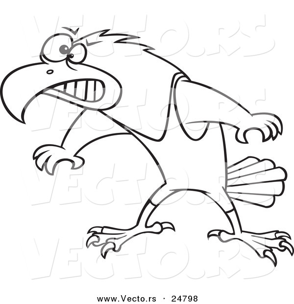 Vector of a Cartoon Black and White Outline Wrestler Hawk Ready to Fight - Outlined Coloring Page