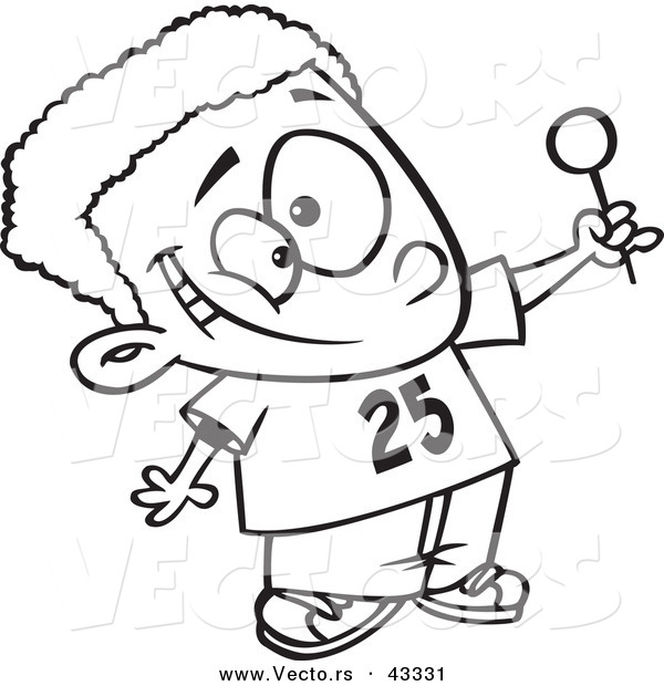 Vector of a Cartoon Black Boy Holding out a Lollipop - Coloring Page Outline