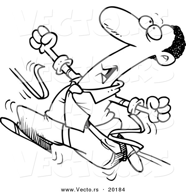 Vector of a Cartoon Black Businessman Breaking Through the Finish Line Ribbon - Outlined Coloring Page