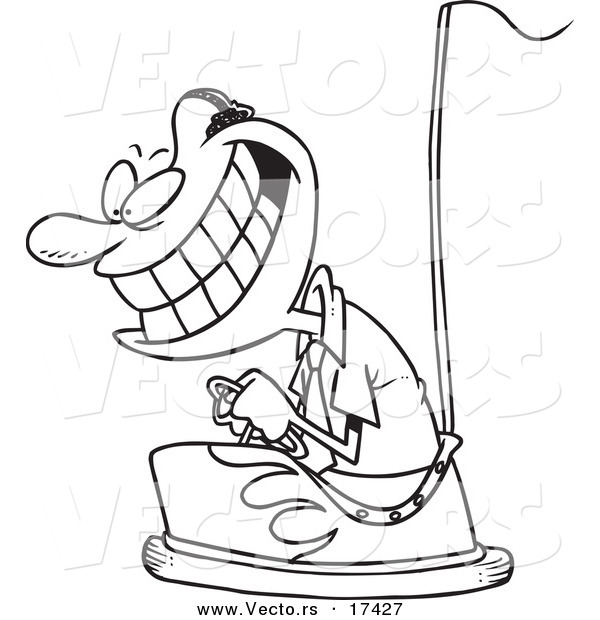 Vector of a Cartoon Black Businessman Driving a Bumper Car - Coloring Page Outline