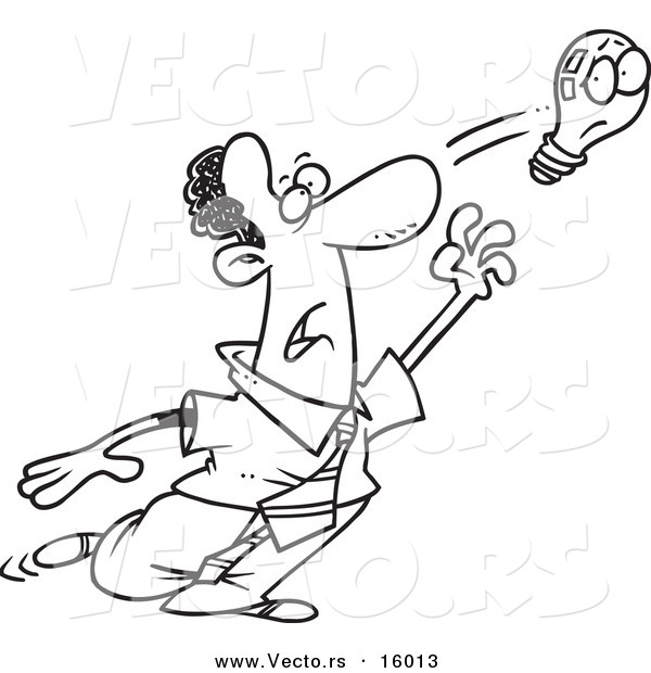 Vector of a Cartoon Black Businessman Reaching for an Elusive Idea - Outlined Coloring Page Drawing