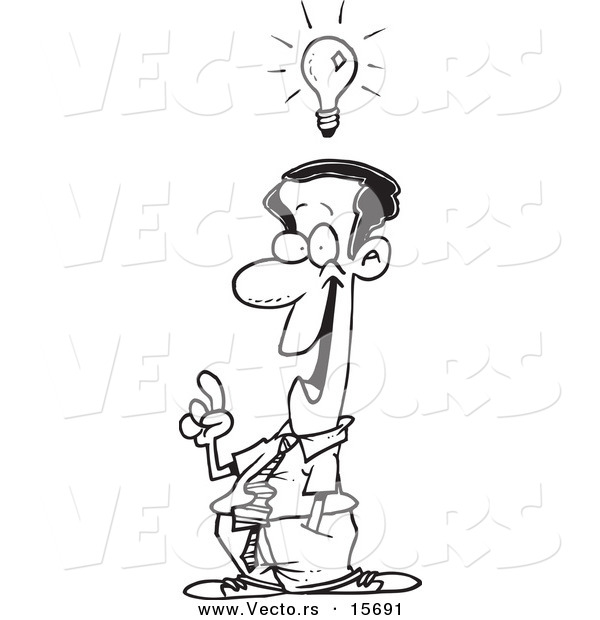 Vector of a Cartoon Black Businessman with a Creative Idea - Coloring Page Outline