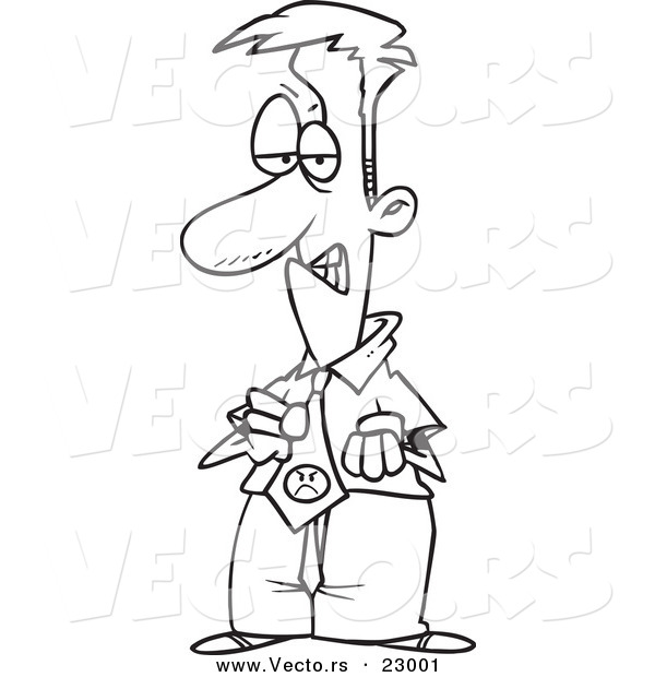 Vector of a Cartoon Black Eyed Businessman Wearing an Angry Tie - Coloring Page Outline