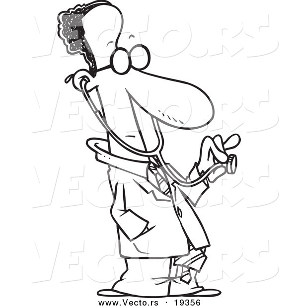 Vector of a Cartoon Black Male Doctor Holding out a Stethoscope - Outlined Coloring Page