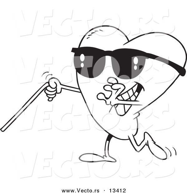 Vector of a Cartoon Blind Love Heart - Coloring Page Outline