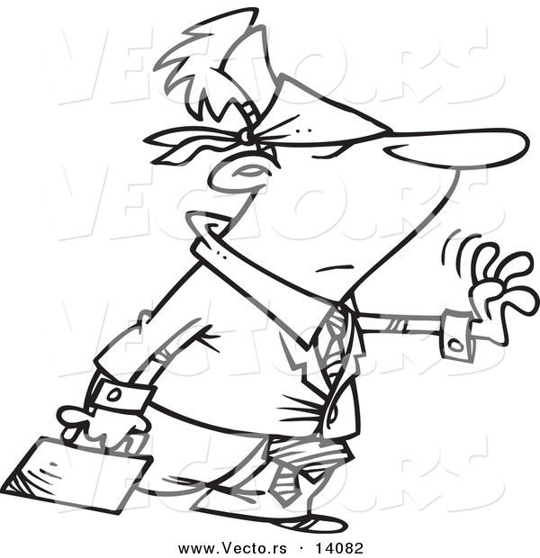 Vector of a Cartoon Blindfolded Businessman Reaching out with Uncertainty - Coloring Page Outline