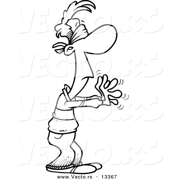 Vector of a Cartoon Blindfolded Man Reaching - Coloring Page Outline
