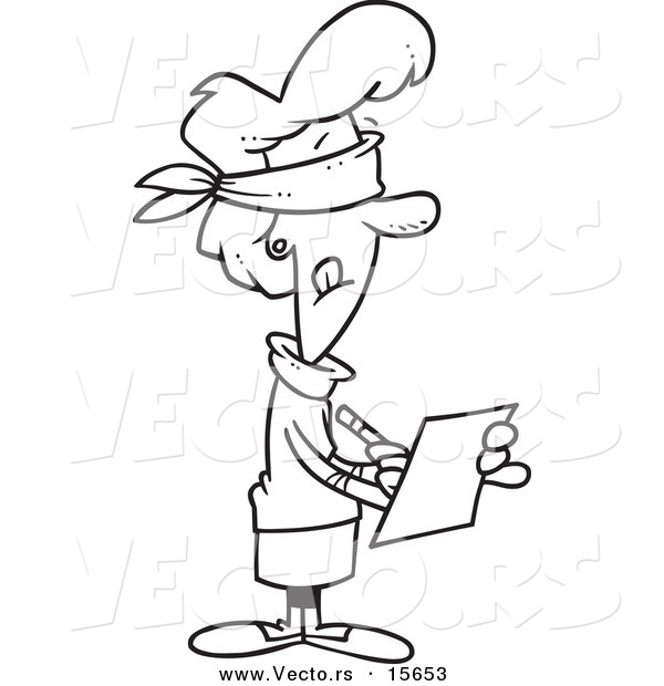 Vector of a Cartoon Blindfolded Woman Taking Impartial Notes - Coloring Page Outline
