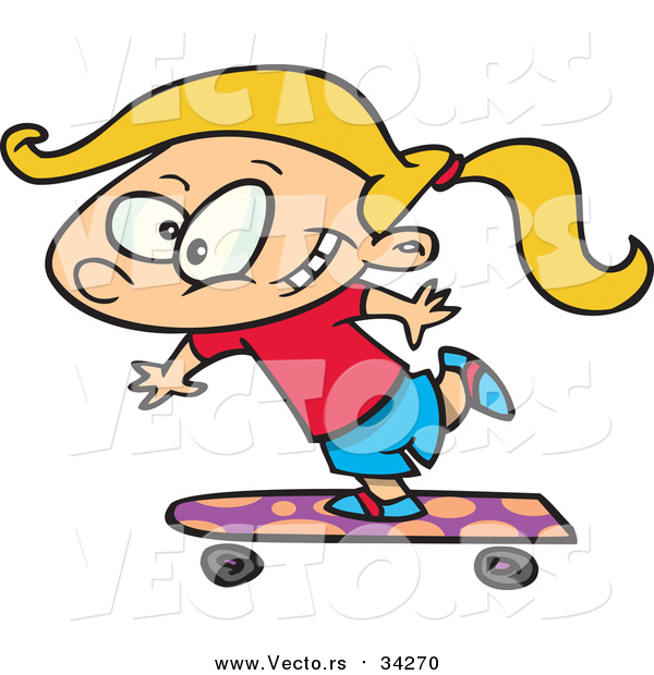Vector of a Cartoon Blond White Skateboarding Girl