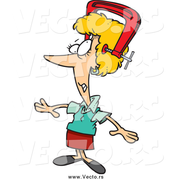 Vector of a Cartoon Blond Woman with a Lot of Pressure on Her Head