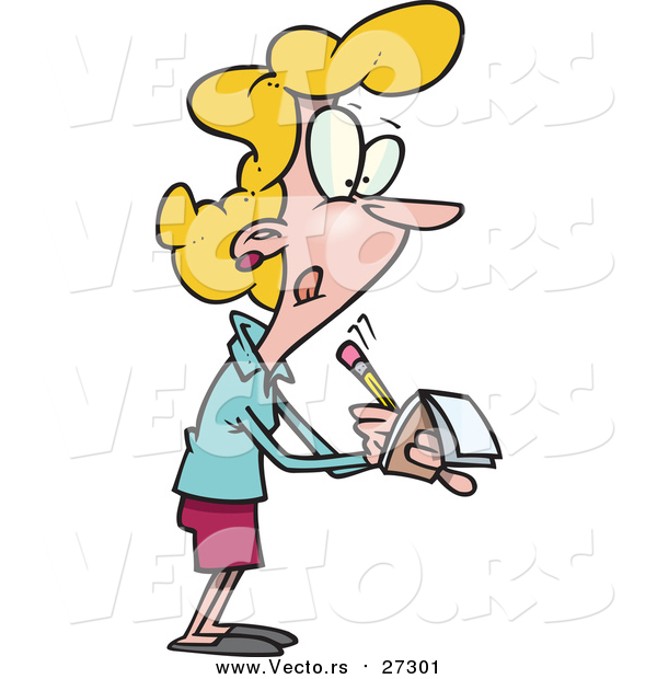 Vector of a Cartoon Blond Woman Writing Notes