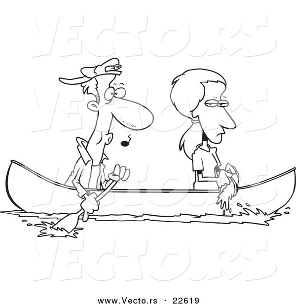 Vector of a Cartoon Boat As Her Boyfriend Rows - Coloring Page Outline